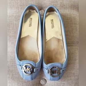 Michael Kors Fulton leather driving moccasin flats loafers periwinkle blue 8